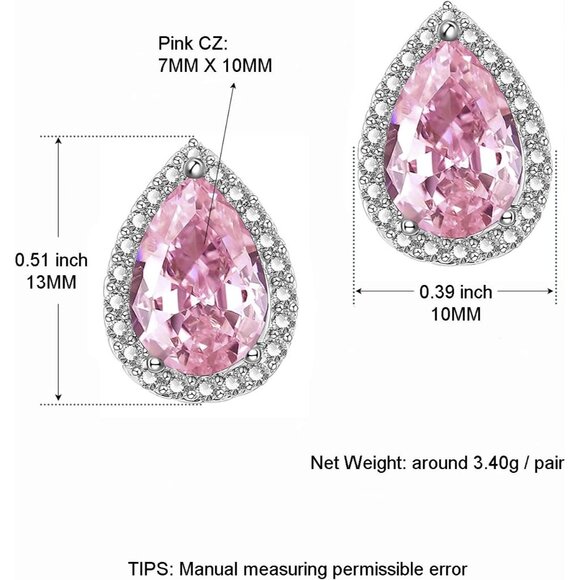 Women's Teardrop Dainty Birthstone Cubic Zirconia Light Pink Elegant Earring - Picture 2 of 6